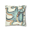 Octopus Pale Green Eggshell White Ink Art Spun Polyester Square Pillow Case Home Decor