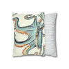 Octopus Pale Green Eggshell White Ink Art Spun Polyester Square Pillow Case Home Decor