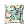 Octopus Pale Green Eggshell White Ink Art Spun Polyester Square Pillow Case Home Decor