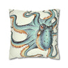 Octopus Pale Green Eggshell White Ink Art Spun Polyester Square Pillow Case Home Decor