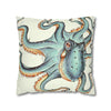 Octopus Pale Green Eggshell White Ink Art Spun Polyester Square Pillow Case Home Decor