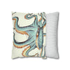 Octopus Pale Green Eggshell White Ink Art Spun Polyester Square Pillow Case Home Decor