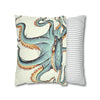 Octopus Pale Green Eggshell White Ink Art Spun Polyester Square Pillow Case Home Decor