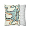 Octopus Pale Green Eggshell White Ink Art Spun Polyester Square Pillow Case Home Decor