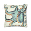 Octopus Pale Green Eggshell White Ink Art Spun Polyester Square Pillow Case Home Decor