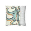 Octopus Pale Green Eggshell White Ink Art Spun Polyester Square Pillow Case Home Decor