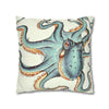 Octopus Pale Green Eggshell White Ink Art Spun Polyester Square Pillow Case Home Decor