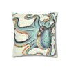 Octopus Pale Green Eggshell White Ink Art Spun Polyester Square Pillow Case Home Decor