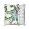 Octopus Pale Green Eggshell White Ink Art Spun Polyester Square Pillow Case Home Decor