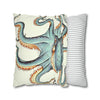 Octopus Pale Green Eggshell White Ink Art Spun Polyester Square Pillow Case Home Decor