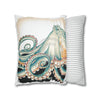 Octopus Pale Green Vintage Ink Art Spun Polyester Square Pillow Case Home Decor