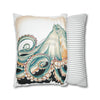 Octopus Pale Green Vintage Ink Art Spun Polyester Square Pillow Case Home Decor