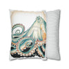 Octopus Pale Green Vintage Ink Art Spun Polyester Square Pillow Case Home Decor