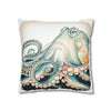 Octopus Pale Green Vintage Ink Art Spun Polyester Square Pillow Case Home Decor