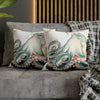 Octopus Pale Green Vintage Ink Art Spun Polyester Square Pillow Case Home Decor