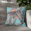Octopus Pink On Blue Teal Dance Art Spun Polyester Square Pillow Case 16 × Home Decor