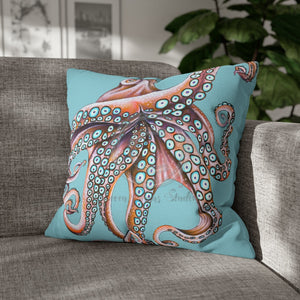 Octopus Pink On Blue Teal Dance Art Spun Polyester Square Pillow Case 20 × Home Decor