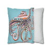 Octopus Pink On Blue Teal Dance Art Spun Polyester Square Pillow Case Home Decor
