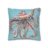 Octopus Pink On Blue Teal Dance Art Spun Polyester Square Pillow Case Home Decor