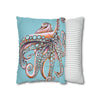 Octopus Pink On Blue Teal Dance Art Spun Polyester Square Pillow Case Home Decor