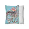 Octopus Pink On Blue Teal Dance Art Spun Polyester Square Pillow Case Home Decor
