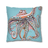 Octopus Pink On Blue Teal Dance Art Spun Polyester Square Pillow Case Home Decor