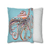 Octopus Pink On Blue Teal Dance Art Spun Polyester Square Pillow Case Home Decor