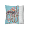 Octopus Pink On Blue Teal Dance Art Spun Polyester Square Pillow Case Home Decor