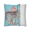 Octopus Pink On Blue Teal Dance Art Spun Polyester Square Pillow Case Home Decor