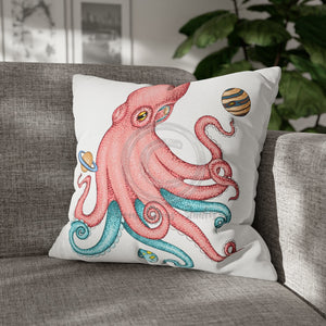 Octopus Pink Teal Planets Art Ii Spun Polyester Square Pillow Case 20 × Home Decor