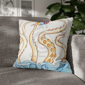 Octopus Playing Beach Ball Ink Art Spun Polyester Square Pillow Case 20 × Home Decor