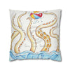 Octopus Playing Beach Ball Ink Art Spun Polyester Square Pillow Case Home Decor