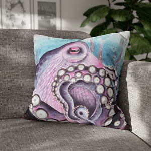 Octopus Purple Blue Watercolor Art Spun Polyester Square Pillow Case 20 × Home Decor