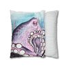 Octopus Purple Blue Watercolor Art Spun Polyester Square Pillow Case Home Decor