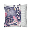 Octopus Purple Pink Watercolor Ink Art Spun Polyester Square Pillow Case Home Decor