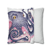 Octopus Purple Pink Watercolor Ink Art Spun Polyester Square Pillow Case Home Decor