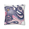 Octopus Purple Pink Watercolor Ink Art Spun Polyester Square Pillow Case Home Decor