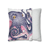 Octopus Purple Pink Watercolor Ink Art Spun Polyester Square Pillow Case Home Decor