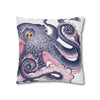 Octopus Purple Pink Watercolor Ink Art Spun Polyester Square Pillow Case Home Decor