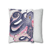 Octopus Purple Pink Watercolor Ink Art Spun Polyester Square Pillow Case Home Decor