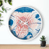 Octopus Red Blue Map Vintage Nautical Ink Art Wall Clock Home Decor