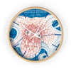 Octopus Red Blue Map Vintage Nautical Ink Art Wall Clock Wooden / White 10 Home Decor