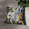 Octopus Steel Blue Vintage Map Dark Watercolor Art Spun Polyester Square Pillow Case 14 × Home Decor