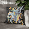 Octopus Steel Blue Vintage Map Dark Watercolor Art Spun Polyester Square Pillow Case 18 × Home Decor