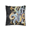 Octopus Steel Blue Vintage Map Dark Watercolor Art Spun Polyester Square Pillow Case Home Decor