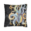 Octopus Steel Blue Vintage Map Dark Watercolor Art Spun Polyester Square Pillow Case Home Decor