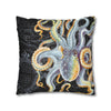 Octopus Steel Blue Vintage Map Dark Watercolor Art Spun Polyester Square Pillow Case Home Decor