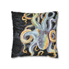 Octopus Steel Blue Vintage Map Dark Watercolor Art Spun Polyester Square Pillow Case Home Decor