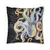 Octopus Steel Blue Vintage Map Dark Watercolor Art Spun Polyester Square Pillow Case Home Decor