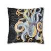 Octopus Steel Blue Vintage Map Dark Watercolor Art Spun Polyester Square Pillow Case Home Decor